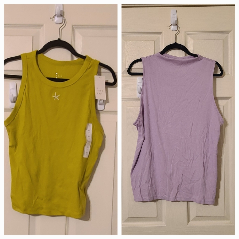 a new day Bundle Two-Tone Sleeveless Tanks in Chartreuse and Lavender